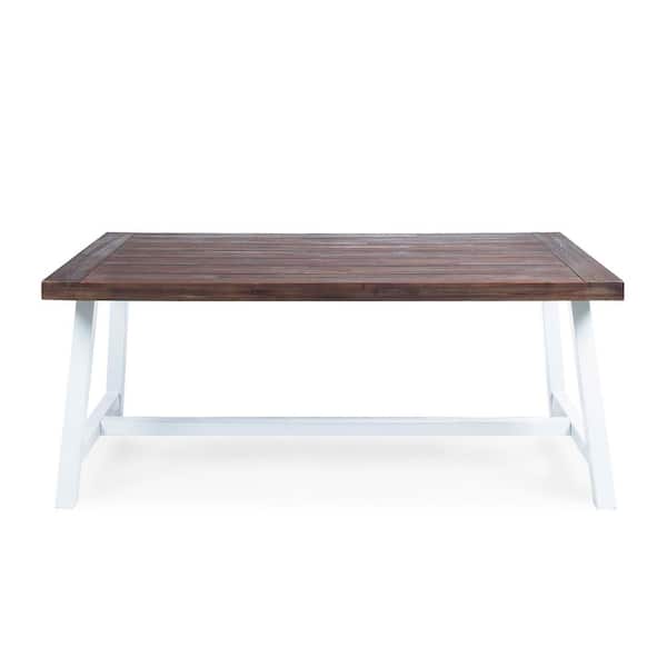 Outdoor Dining White Rustic Rectangular Wood and Metal Outdoor Dining Table