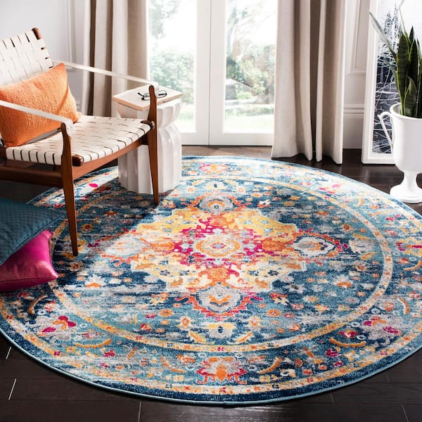 Madison Teal/Fuchsia 7 ft. x 7 ft. Round Border Area Rug