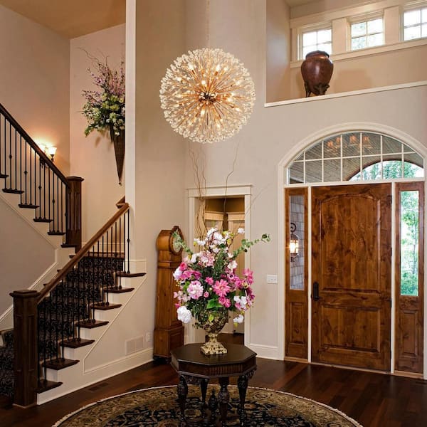 35.43 in. 20-Light Gold Sputnik Sphere Pendant Dimmable Crystal Chandelier