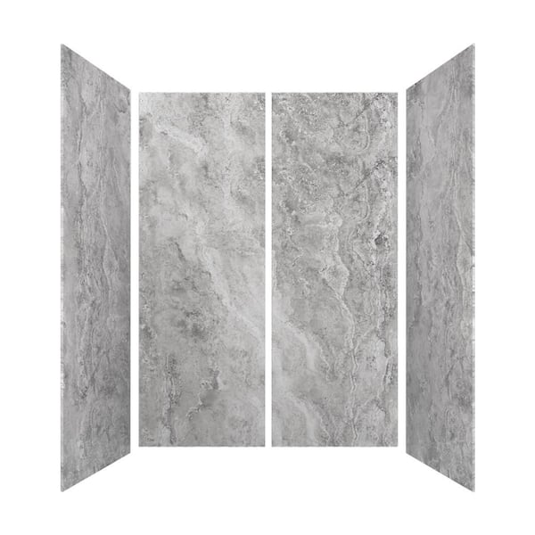 CASTICO 60 in. L x 32 in. W x 84 in. H Glue-Up Alcove Solid Composite Stone 4-Piece Shower Wall Set in Tundra L. Gray