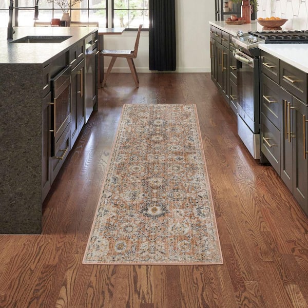 Oushak Home Rust 2 ft. x 8 ft. Floral Traditional Runner Area Rug