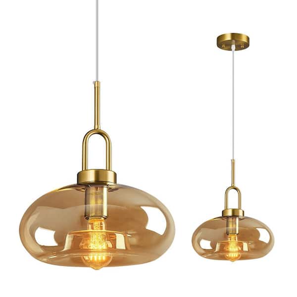 Home Lighting ‎60-Watt 1 Light 11.02 in. Cognac Glass Globe Pendant Light for Kitchen Island, No Bulbs Included, 1-Pack
