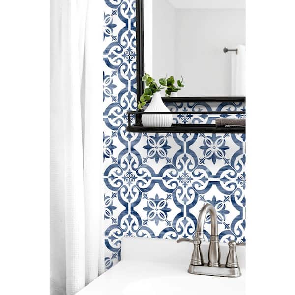 Porto Tile Riviera Blue Geometric Vinyl Peel & Stick Wallpaper Roll (Covers 40.5 Sq. Ft.)