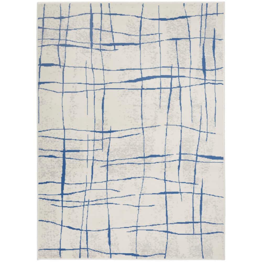Ivory Abstract Linear 6' x 9' Machine-Made Synthetic Area Rug