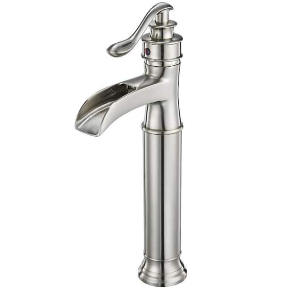 BWE Waterfall Single Hole Single Handle Bathroom Vessel Sink Faucet in Brushed Nickel