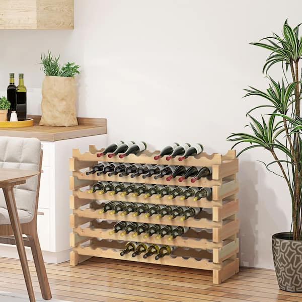 HOMCOM 72-Bottle Natural Wood Wine Storage Rack 05-0011 - The Home