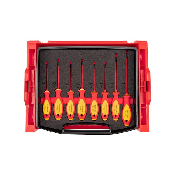 Phillips, Slotted, Square Insulated Screwdriver Set with Open Top Drawer and Rack, 8-Piece (#1-#2,3.5-6.5 mm, #1-#2)