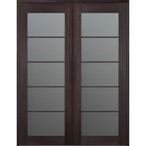 Vona 60"x 80" Both Active 5-Lite Frosted Glass Veralinga Oak Wood Composite Double Prehung French Door