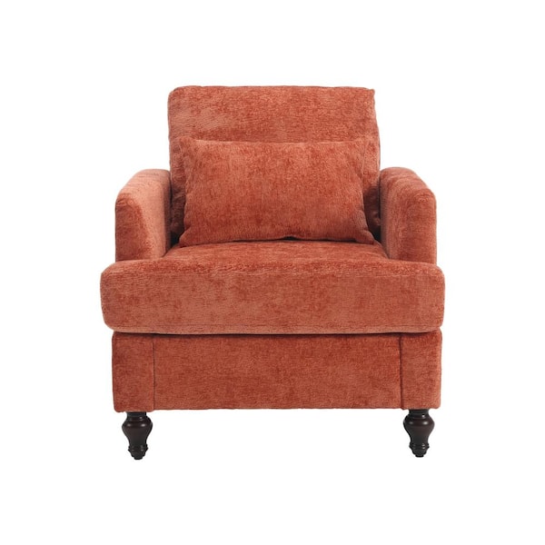 Mid Century Modern 29.53 in. Accent Arm Chair Dark Orange Chenille Solid Wood Frame Assembly Required