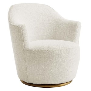 Nora Boucle Upholstered Swivel Lounge Barrel Chair in White