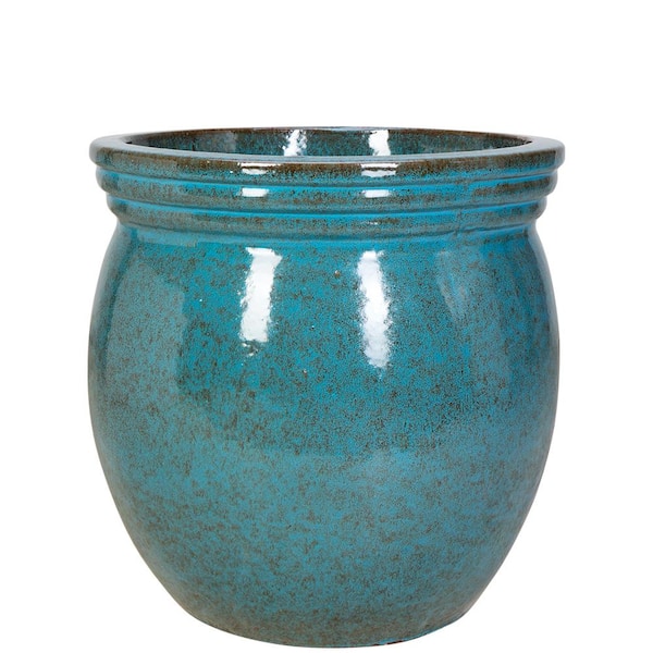 Unbranded 12 in. Tangiers Blue Ceramic Census Pot