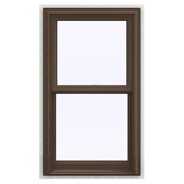 JELD-WEN 23.5 in. x 35.5 in. V-2500 Series Brown Painted Vinyl Double Hung Window with BetterVue Mesh Screen