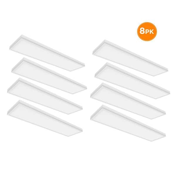 8-Pack PIVOT 4 ft. x 8 in. LED Flush Mount Ceiling Light, 4000LM, 50W, Selectable 3000K 4000K 5000K, Dimmable, White