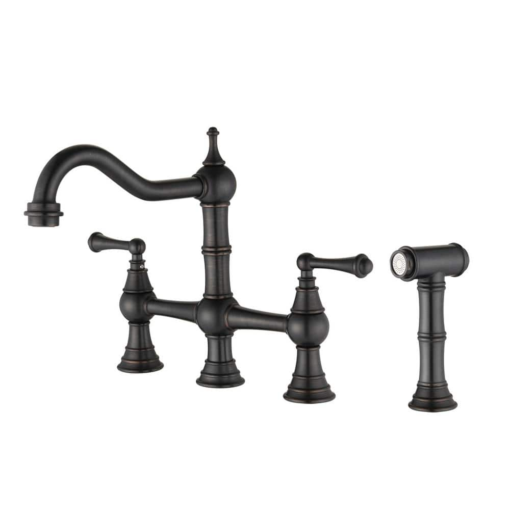 Utopia 4niture Camille Double Handle Bridge Kitchen Faucet With Side   Oil Rubbed Bronze Bridge Kitchen Faucets Hathq7006torb 64 1000 