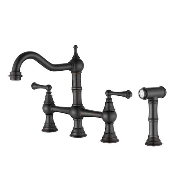 Utopia 4niture Camille Double Handle Bridge Kitchen Faucet with Side Sprayer in Oil Rubbed Bronze