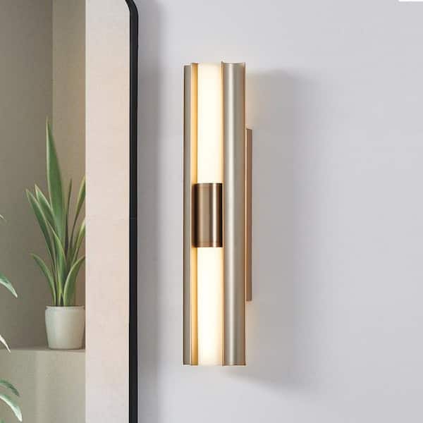 Colton 24-inch 2-light Champagne Gold 5CCT LED Vanity Light with Etched Opal Glass Shades