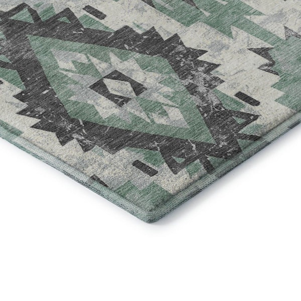 Mayfield Premium Machine Washable Abstract AMF1878 Seafoam 8 ft. x 10 ft. Area Rug