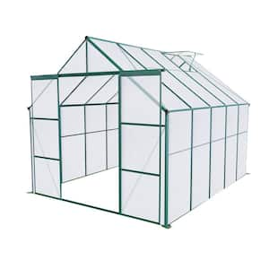 96 in. x 120 in. Aluminum Greenhouse with Double Sliding Doors and Galvanized Base for Year-Round Outdoor Gardening