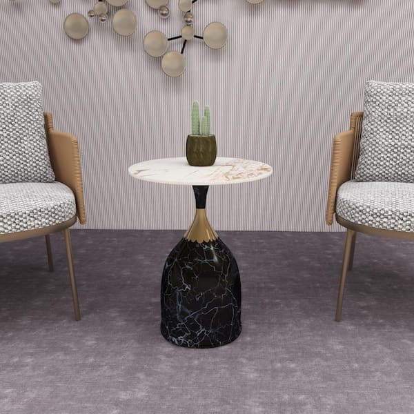 Leisuremod Sintered Stone Side Table Modern Accent Table with Stainless Steel Base Chic End Table Oslo Series in Stone Black