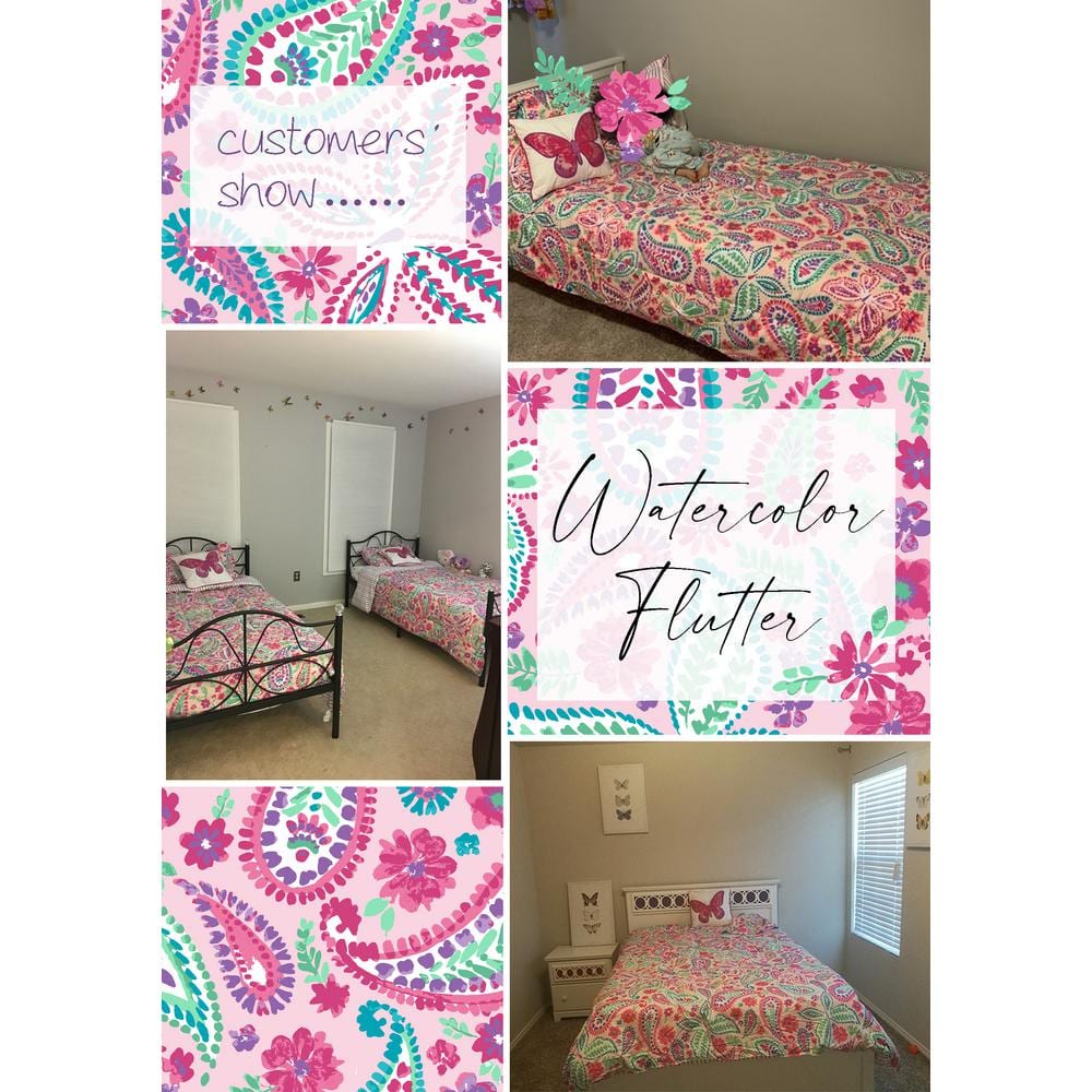 Pink and Aqua Microfiber Reversible Twin Bedspread Set