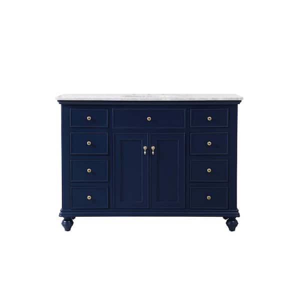 Unbranded Simply Living 48 in. W x 21 in. D x 35 in. H Bath Vanity in Blue with Carrara White Marble Top