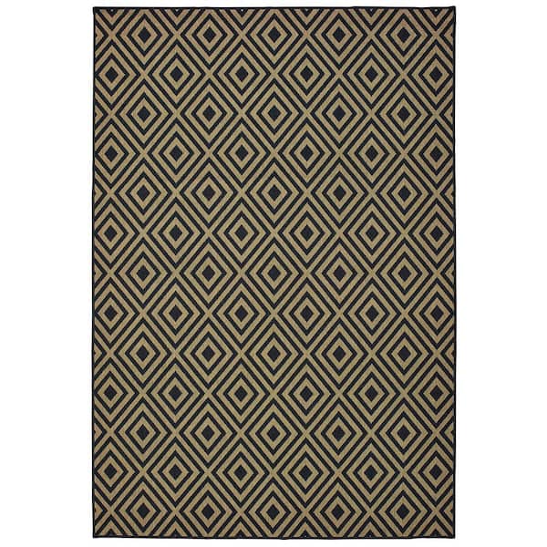 Sienna Black/Tan 4 ft. x 6 ft. Diamond Indoor/Outdoor Patio Area Rug