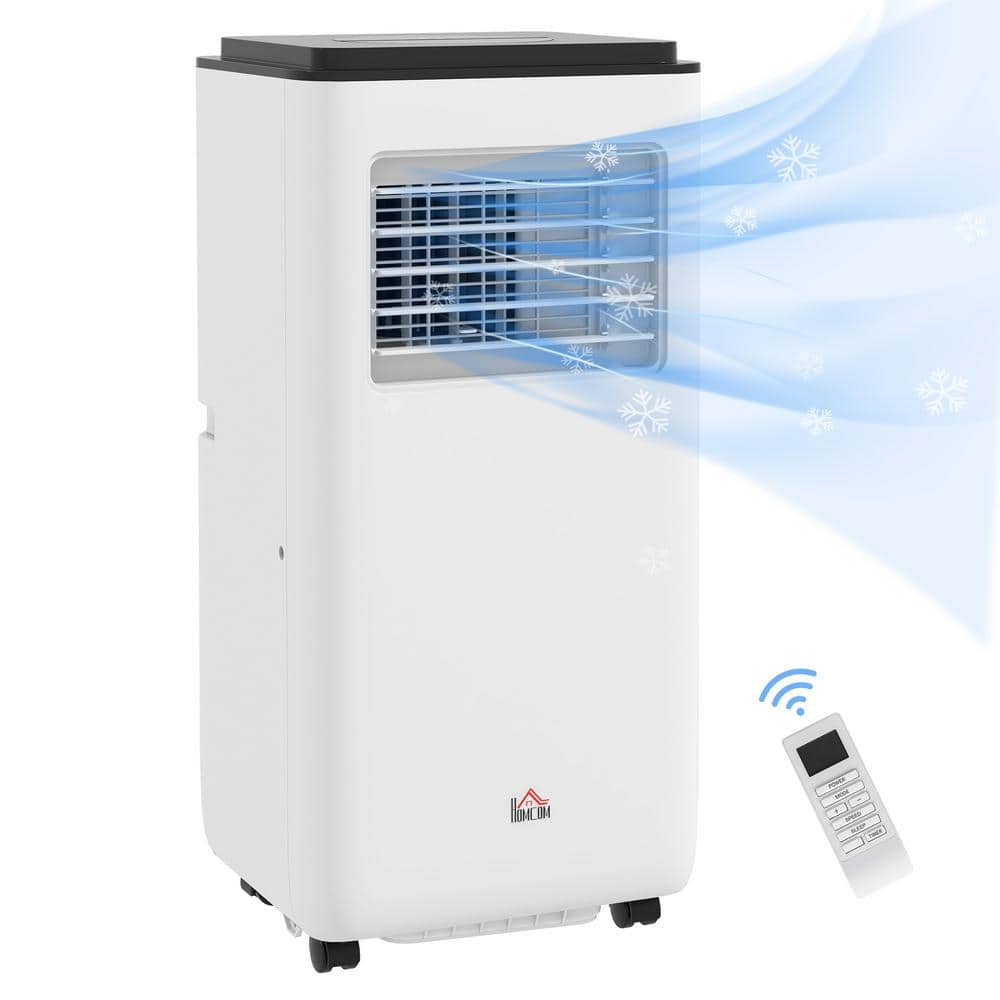 HOMCOM White 8,000 BTU Portable Air Conditioner Cools for Rooms Up to 345 Sq. Ft., 5-in-1 AC Unit and Dehumidifier with Remote