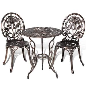 Rose Bronze 3-Piece Aluminum Outdoor Bistro Set, Outdoor Patio Table and Chairs
