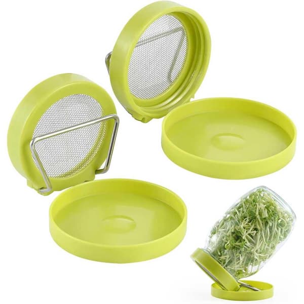 Phewnyzo 2-Pack Seed Sprouter Kit for Wide Mouth Jars w/ 316 Stainless Steel Mesh, Drip Tray andTilted Lid for Bean Sprouts