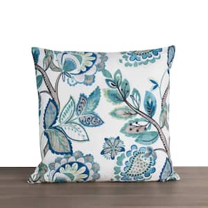 Wynette Blue Floral Cotton 18 in. x 18 in. Pillow Cover