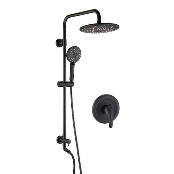 3-spray 10 in. Dual Round Wall Mounted Shower Head and Handheld Shower Head with 2.5 GPM in Matte Black