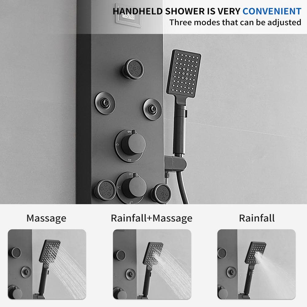 Black Stainless Steel 51.57'' Shower Panel with Rainfall and Waterfall Shower Heads