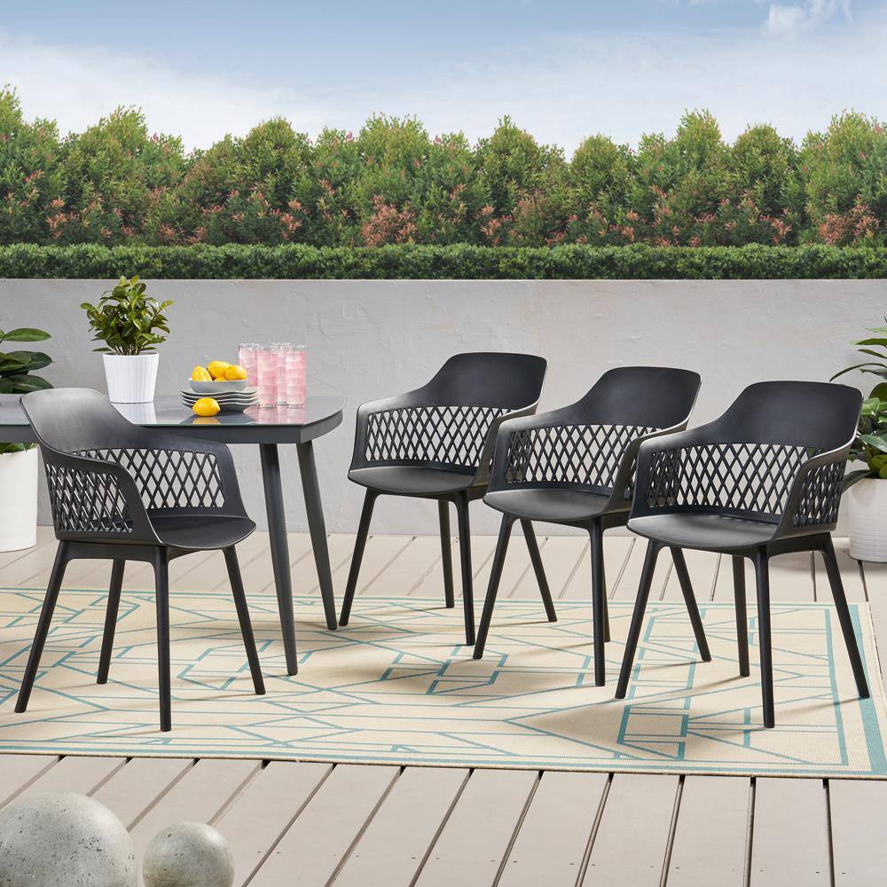 Azalea Black Plastic Outdoor Patio Dining Chair (4-Pack) price history on PriceWatchPro