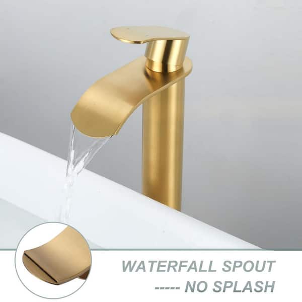 Waterfall Single Handle Single-Hole Bathroom Vessel Faucet in Gold