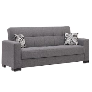 Basics Collection Convertible 87 in. Gray Polyester 3-Seater Twin Sleeper Sofa Bed with Storage