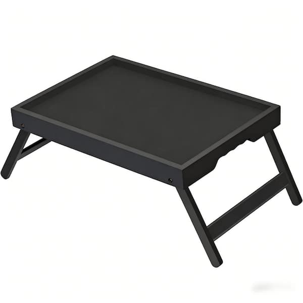 Modern 9.3 in. W x 20.5 in. H x 6.9 in. D Rectangular Black Bamboo Foldable Breakfast Serving Tray for Picnic (Set of 1)