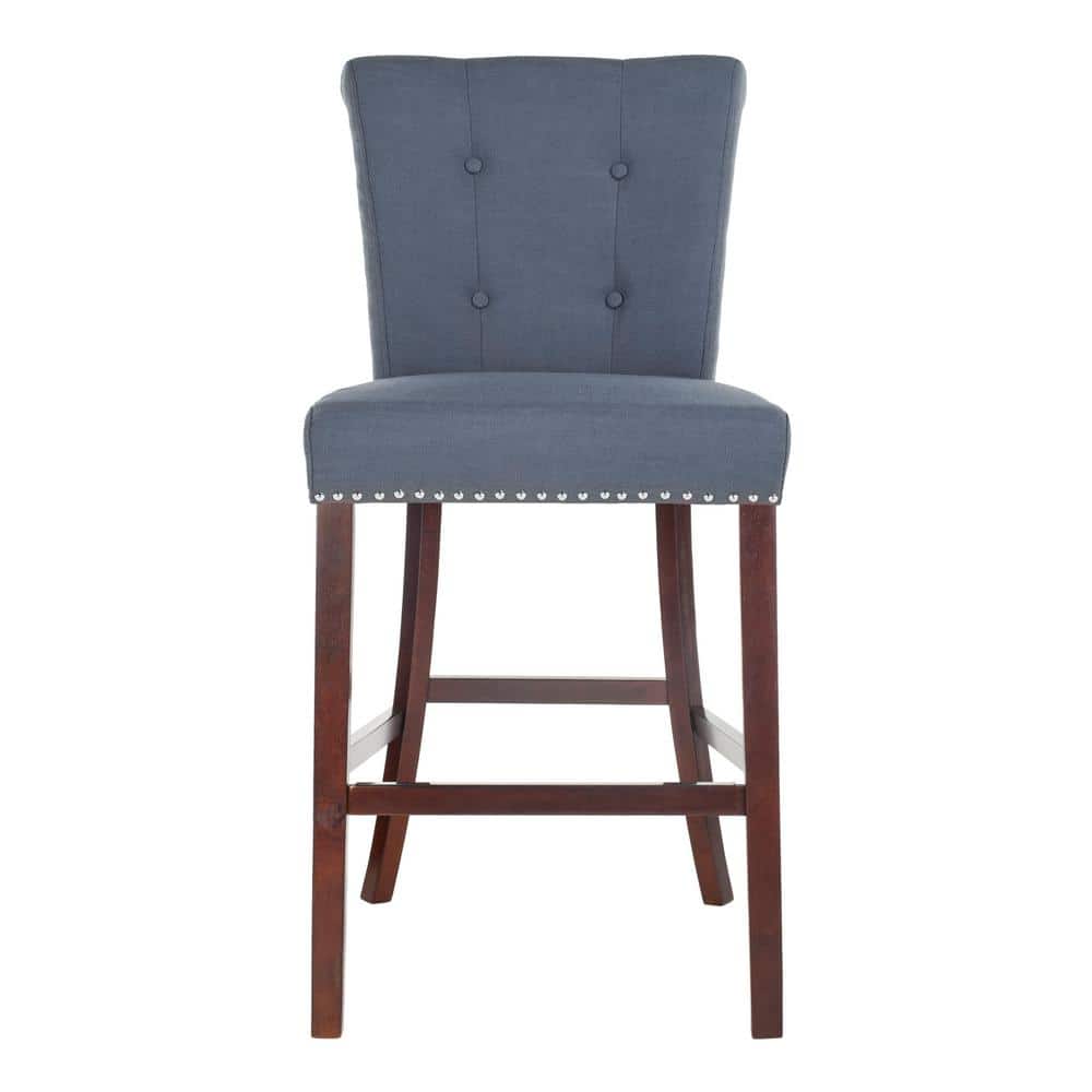 Elegant Transitional Navy Blue Bar Stool with Metal Accents, Set of 2