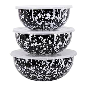 Black Swirl 3-Piece Enamelware Mixing Bowl Set with Lids
