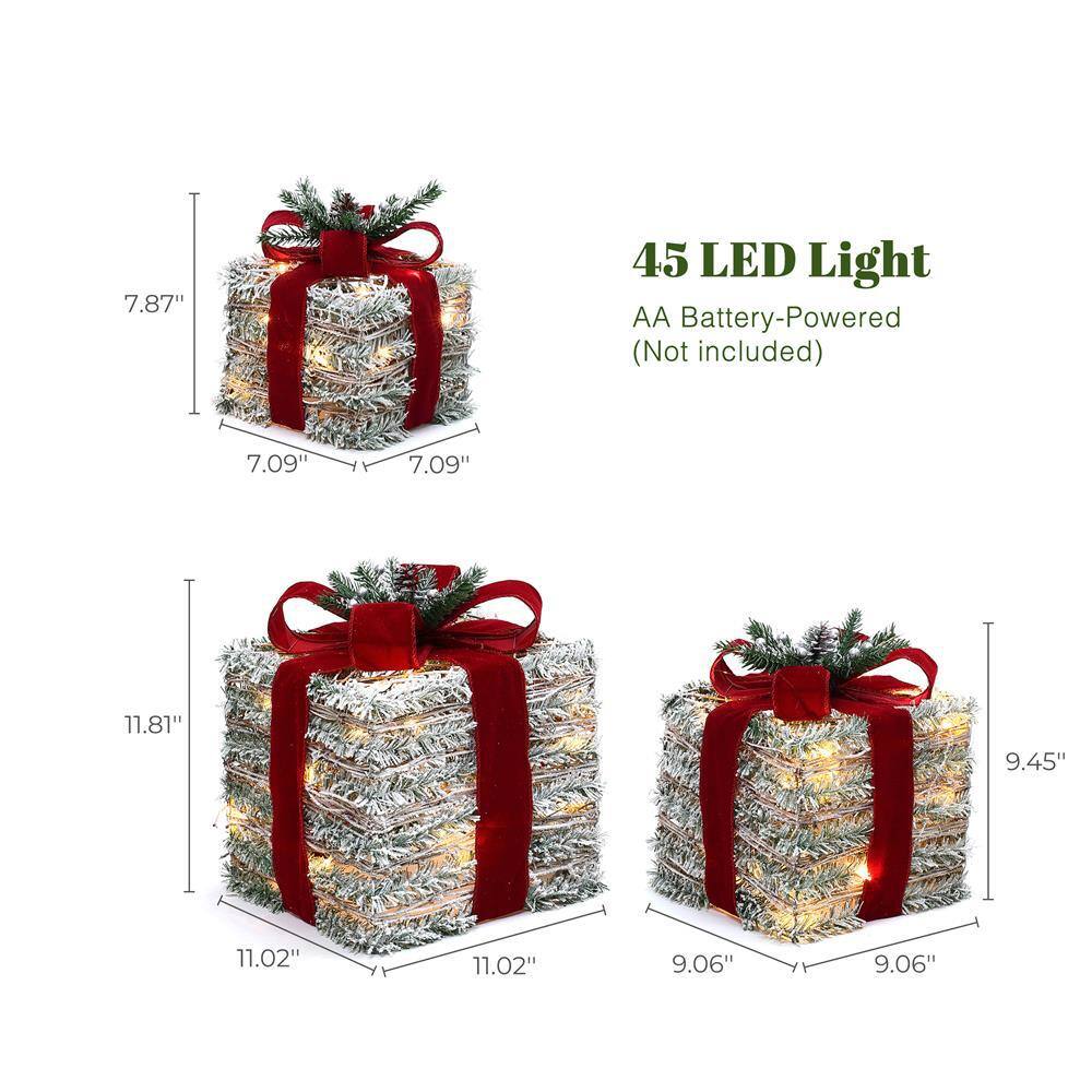 Frosted Faux Cedar Branch Giftbox Set with Lights