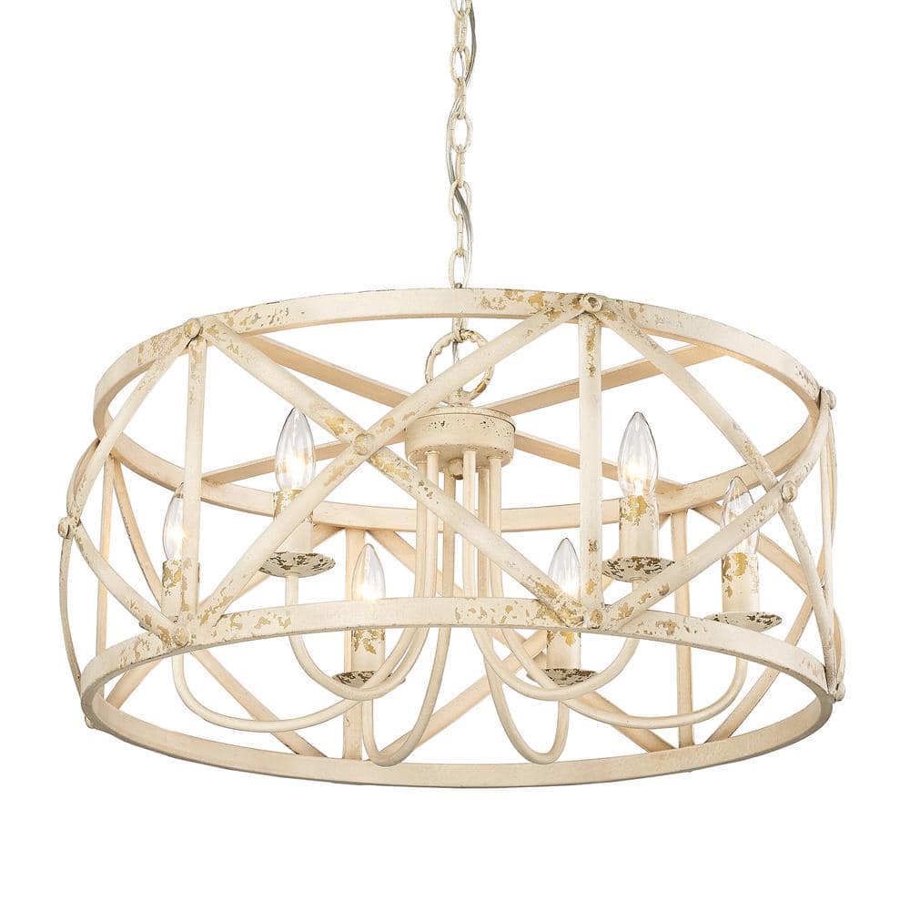 Antique Ivory Drum 6-Light Steel Chandelier