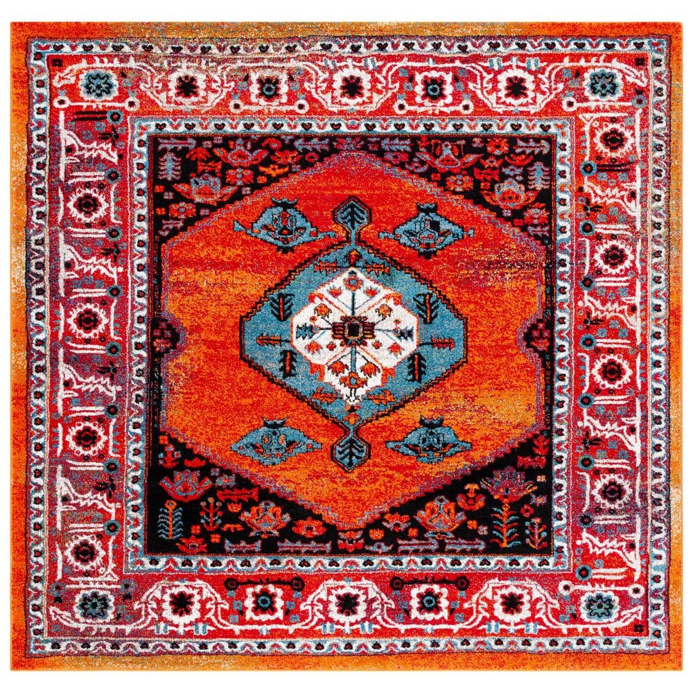 Vintage Hamadan 7 ft. x 7 ft. Red/Blue Medallion Ornate Border Square Area Rug price history on PriceWatchPro