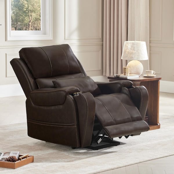 Spruce & Spring Damon Brown Modern Leather Lift Recliner with Heat