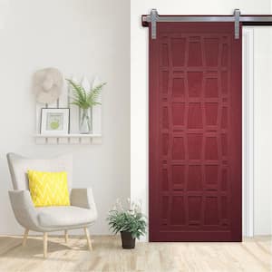 Whatever Daddy-O 30 in. x 84 in. Carmine Wood Sliding Barn Door with Hardware Kit in Stainless Steel