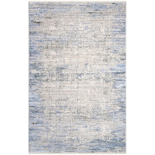 Nourison Modern Abstract Blue Doormat 3 ft. x 4 ft. Abstract Contemporary Area Rug