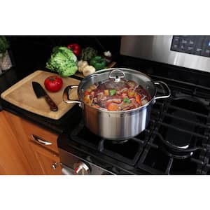 Induction 21 Steel 6 qt. Round Stainless Steel Casserole Dish in Brushed Stainless Steel with Glass Lid