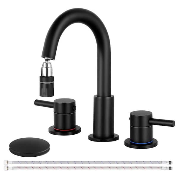 Double handle 8 in. Widespread Bathroom Faucet 3 Hole Bathroom Sink Faucet in Matte Black