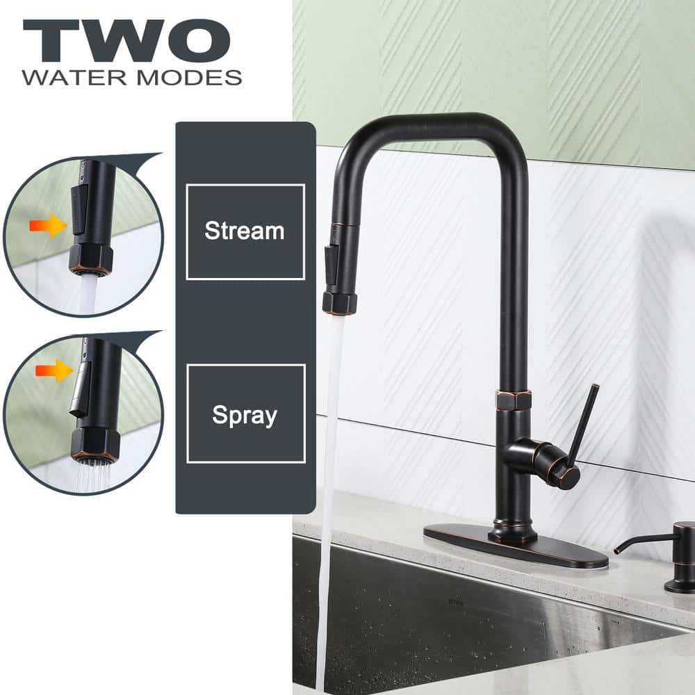 Oil Rubbed Bronze Single Handle Pull Down Kitchen Faucet with Deck Plate
