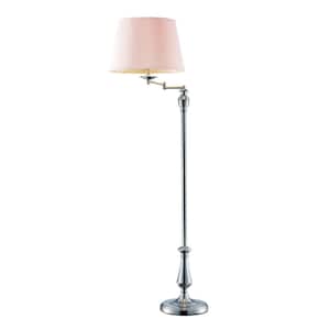 59 in. 1-Light CFL Brushed Nickel Swing-Arm Floor Lamp with Fabric Shade - Title 20 Certified with CFL Bulb Included
