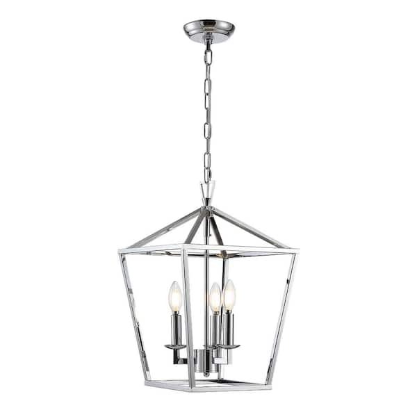 Unbranded Lesse 100-Watt 4-Light Polished Chrome Pendant-Light with Metal Open Frame Shade, No Bulbs Included
