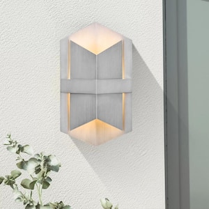 Modern 1-Light Geometric Silver Integrated LED Outdoor Wall Sconce(2-Pack)